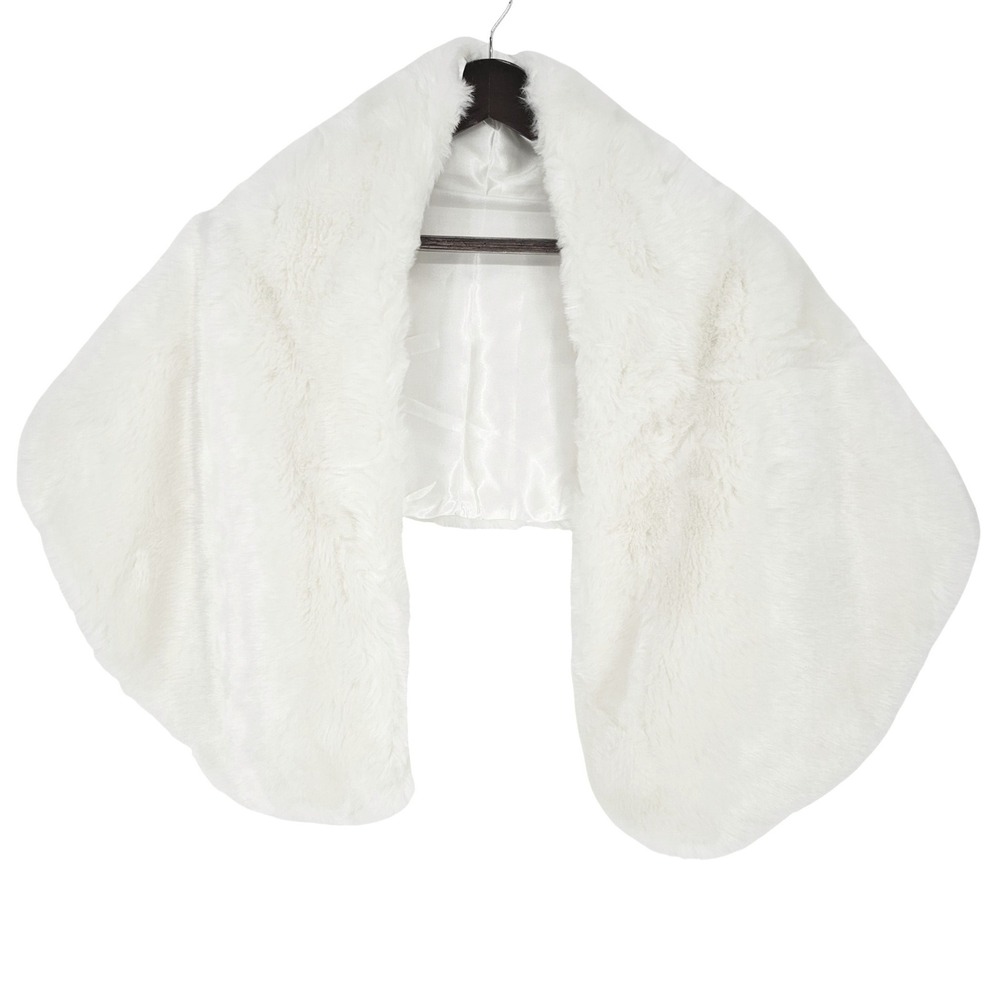 White Faux Fur Bridal Shawl Wrap Stole Wedding Evening Winter Teddy Bear Fur